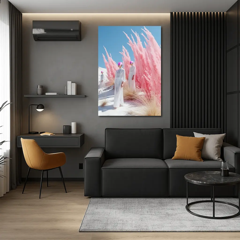 Futuristic Women Pink Pampas White Desert – Wall Art