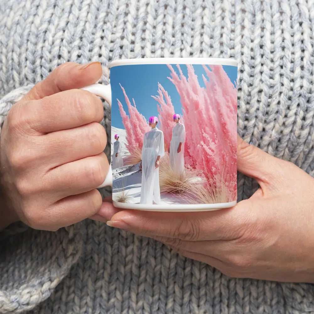 Futuristic Women Pink Pampas White Desert – Mugs