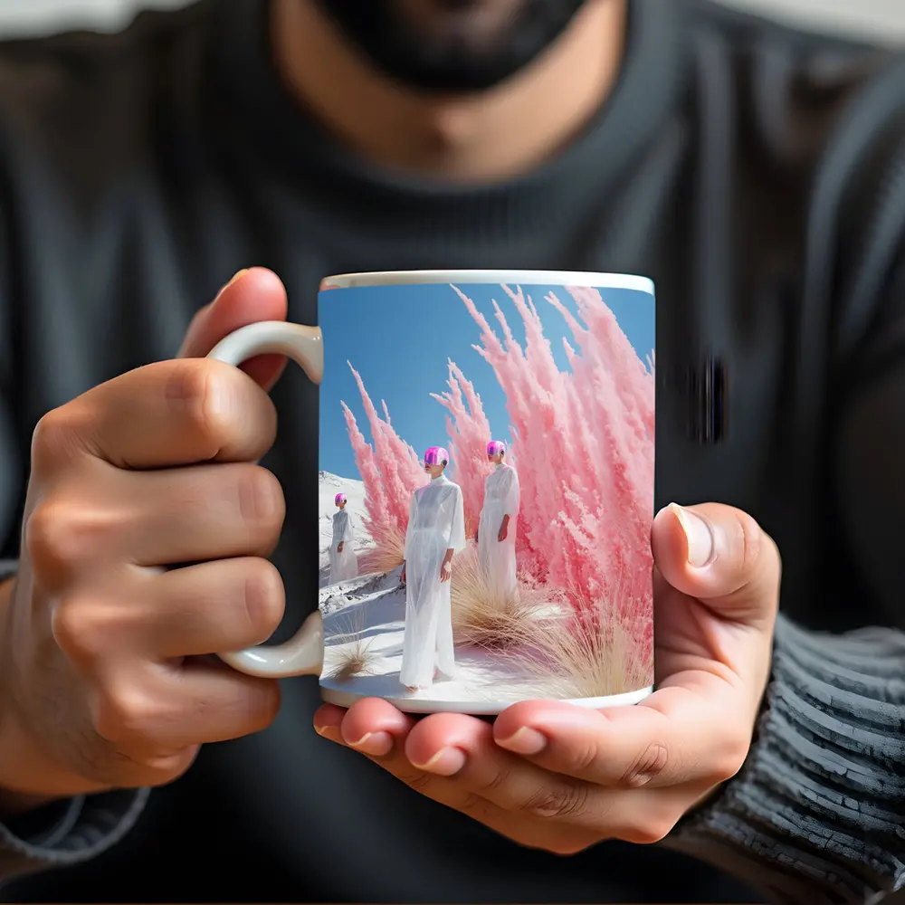 Futuristic Women Pink Pampas White Desert – Mugs
