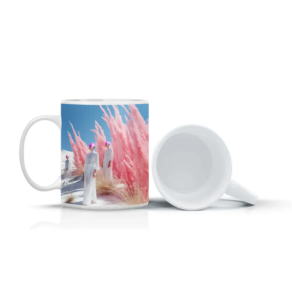 Futuristic Women Pink Pampas White Desert – Mugs
