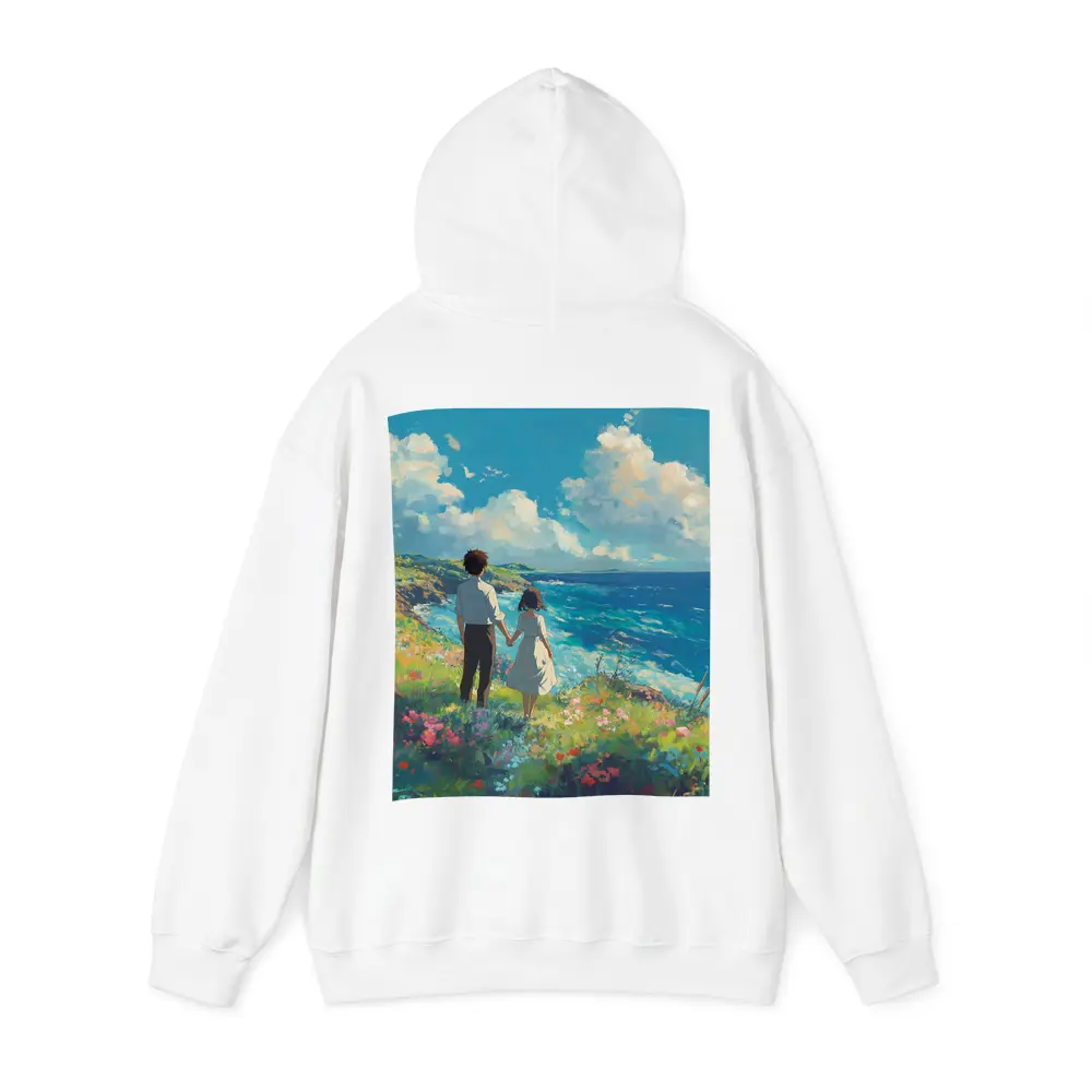 Anime Couple Holding Hands Coastal Cliffside – Hoodies