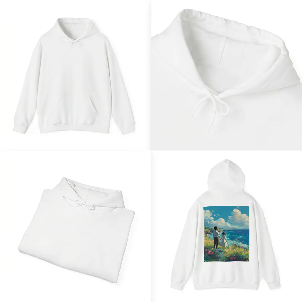 Anime Couple Holding Hands Coastal Cliffside – Hoodies