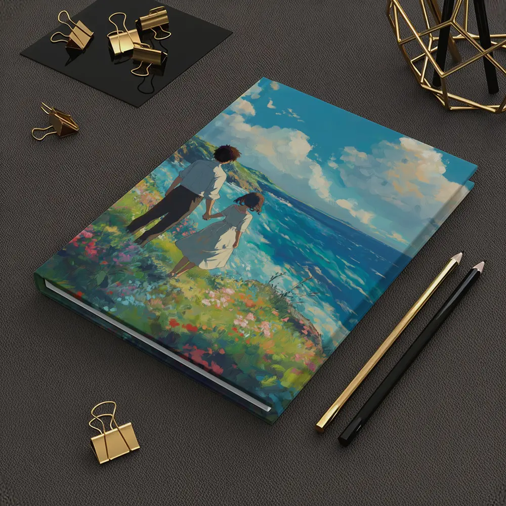 Anime Couple Holding Hands Coastal Cliffside – Notebooks