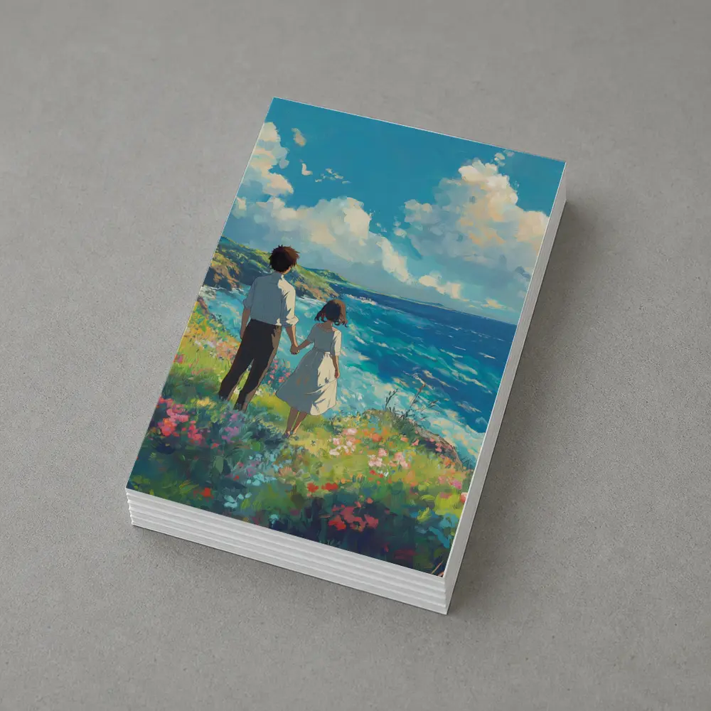 Anime Couple Holding Hands Coastal Cliffside – Postcards