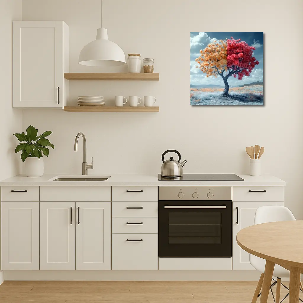 Split Rose Tree Orange Red Surreal Landscape – Wall Art