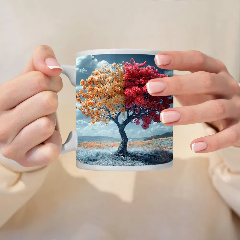 Split Rose Tree Orange Red Surreal Landscape – Mugs