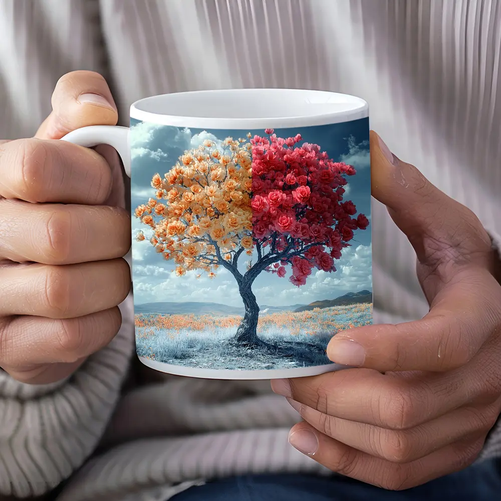 Split Rose Tree Orange Red Surreal Landscape – Mugs