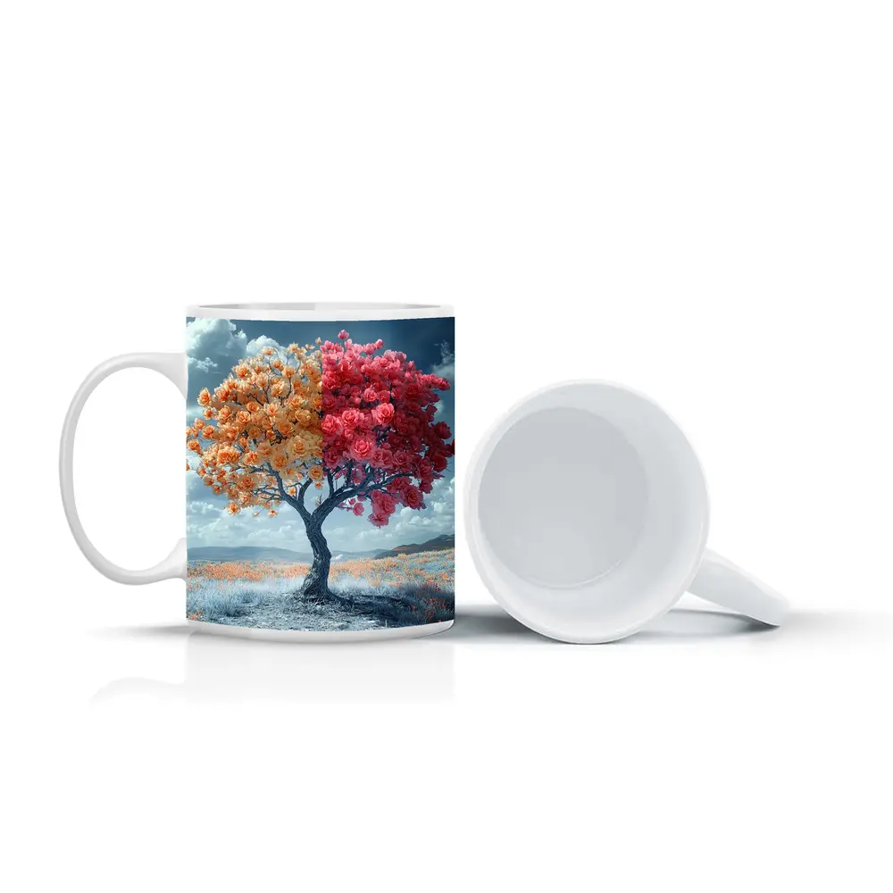 Split Rose Tree Orange Red Surreal Landscape – Mugs
