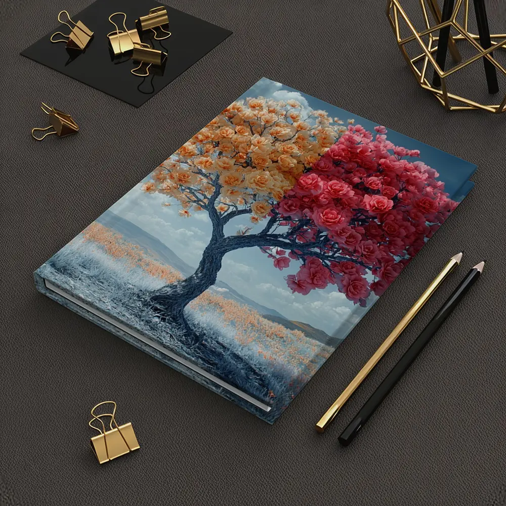 Split Rose Tree Orange Red Surreal Landscape – Notebooks