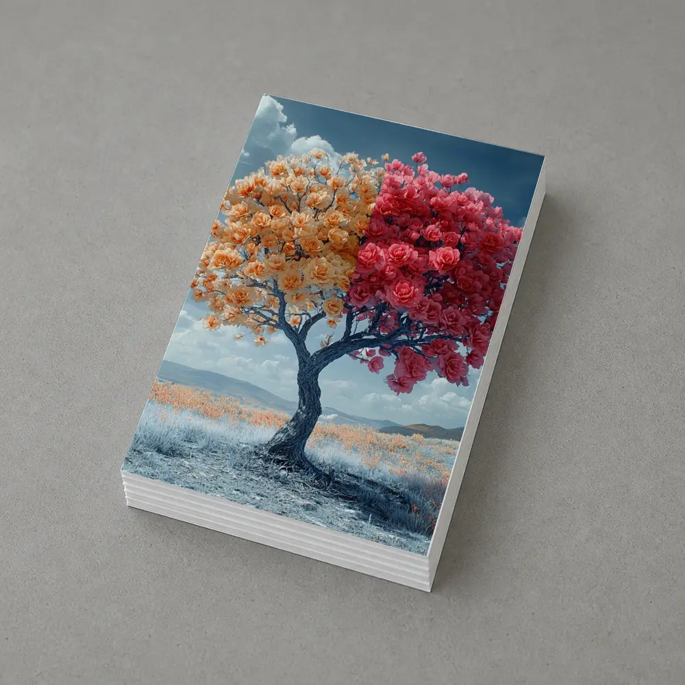 Split Rose Tree Orange Red Surreal Landscape – Postcards