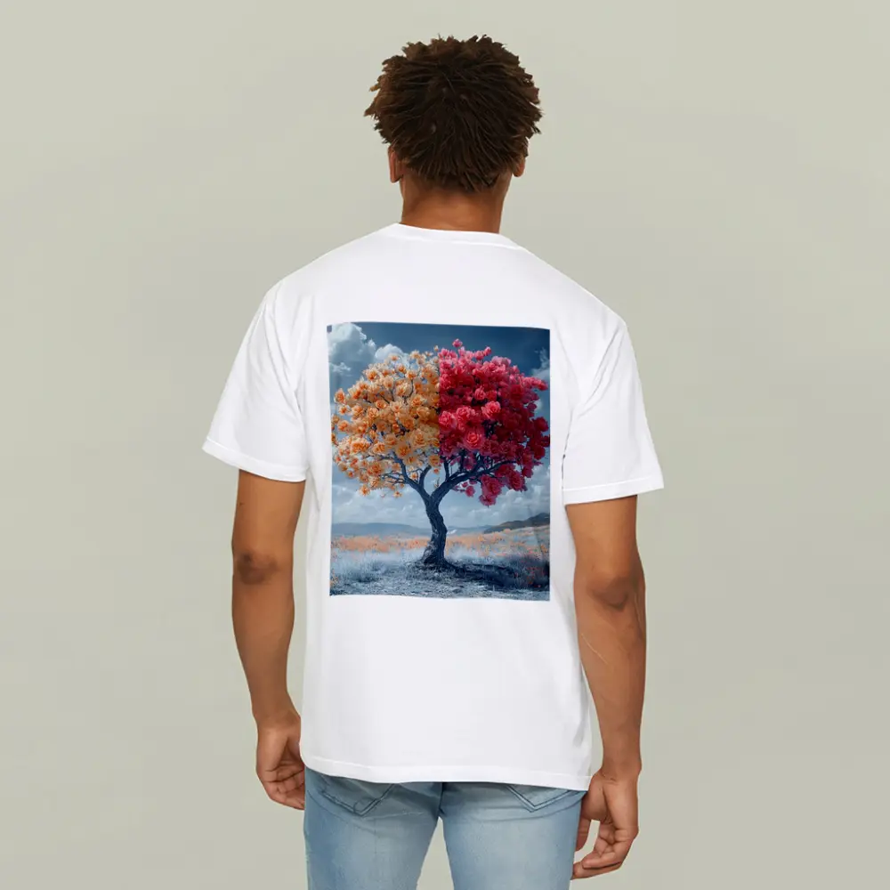 Split Rose Tree Orange Red Surreal Landscape – T-Shirts