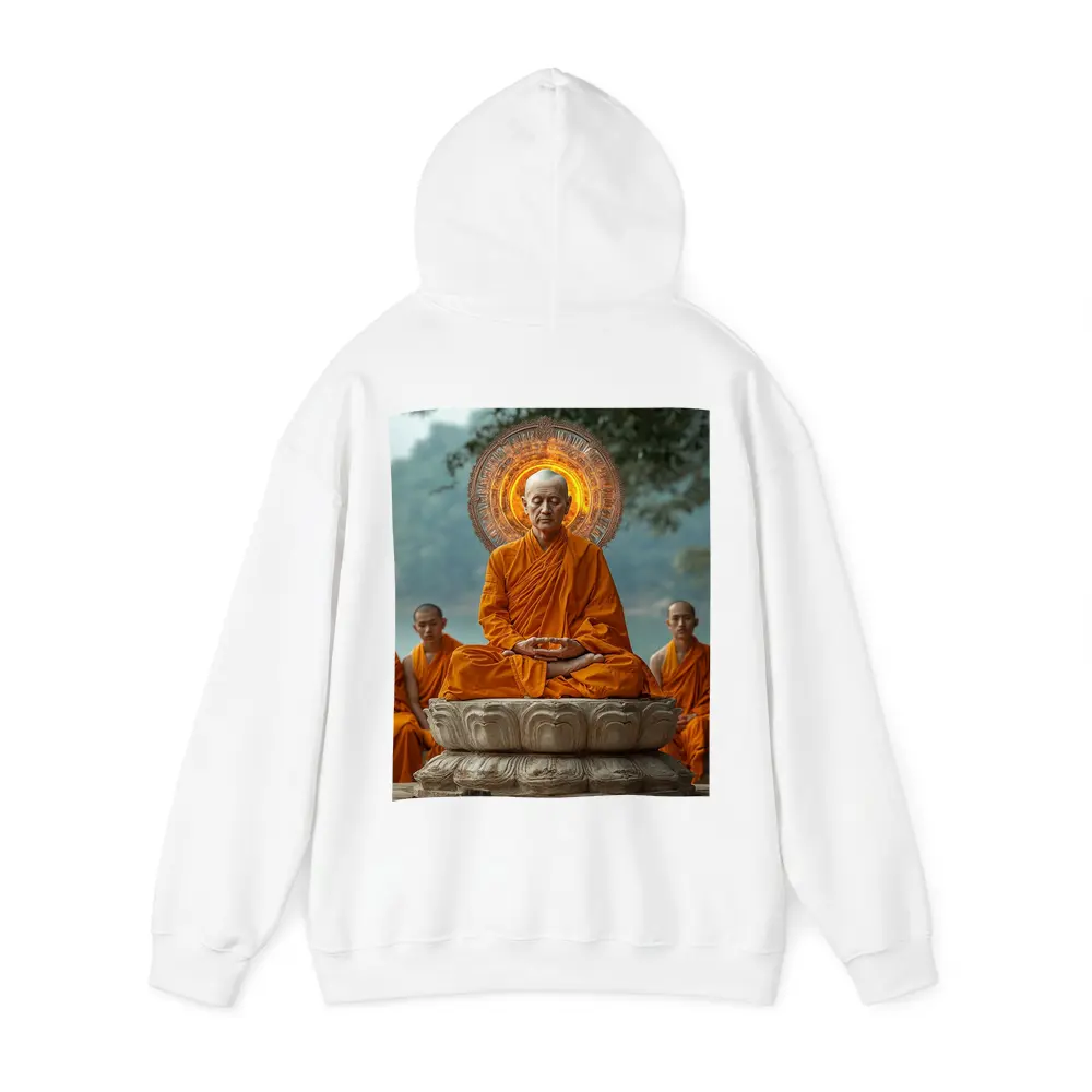 Buddhist Monk Meditating Glowing Halo Lotus Throne – Hoodies