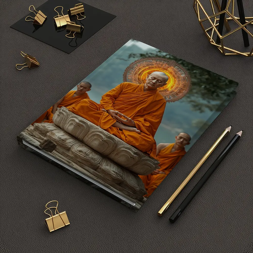 Buddhist Monk Meditating Glowing Halo Lotus Throne – Notebooks