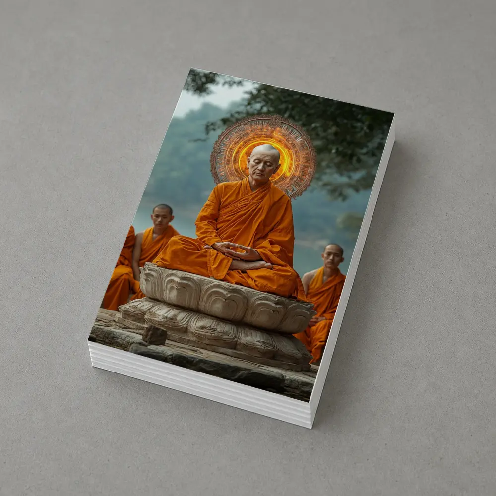 Buddhist Monk Meditating Glowing Halo Lotus Throne – Postcards