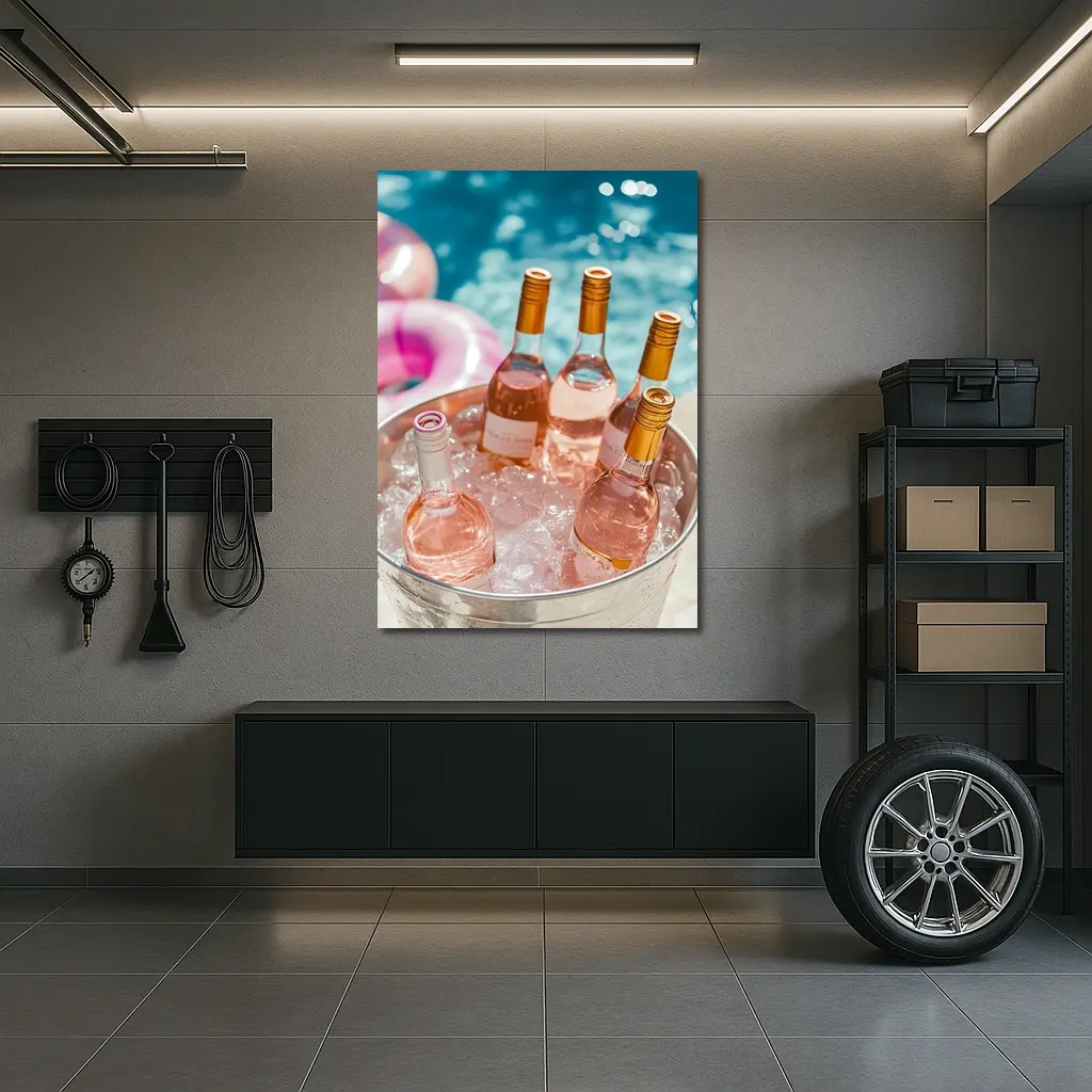 Rose Wine Bottles Chilling Pool Party – Wall Art