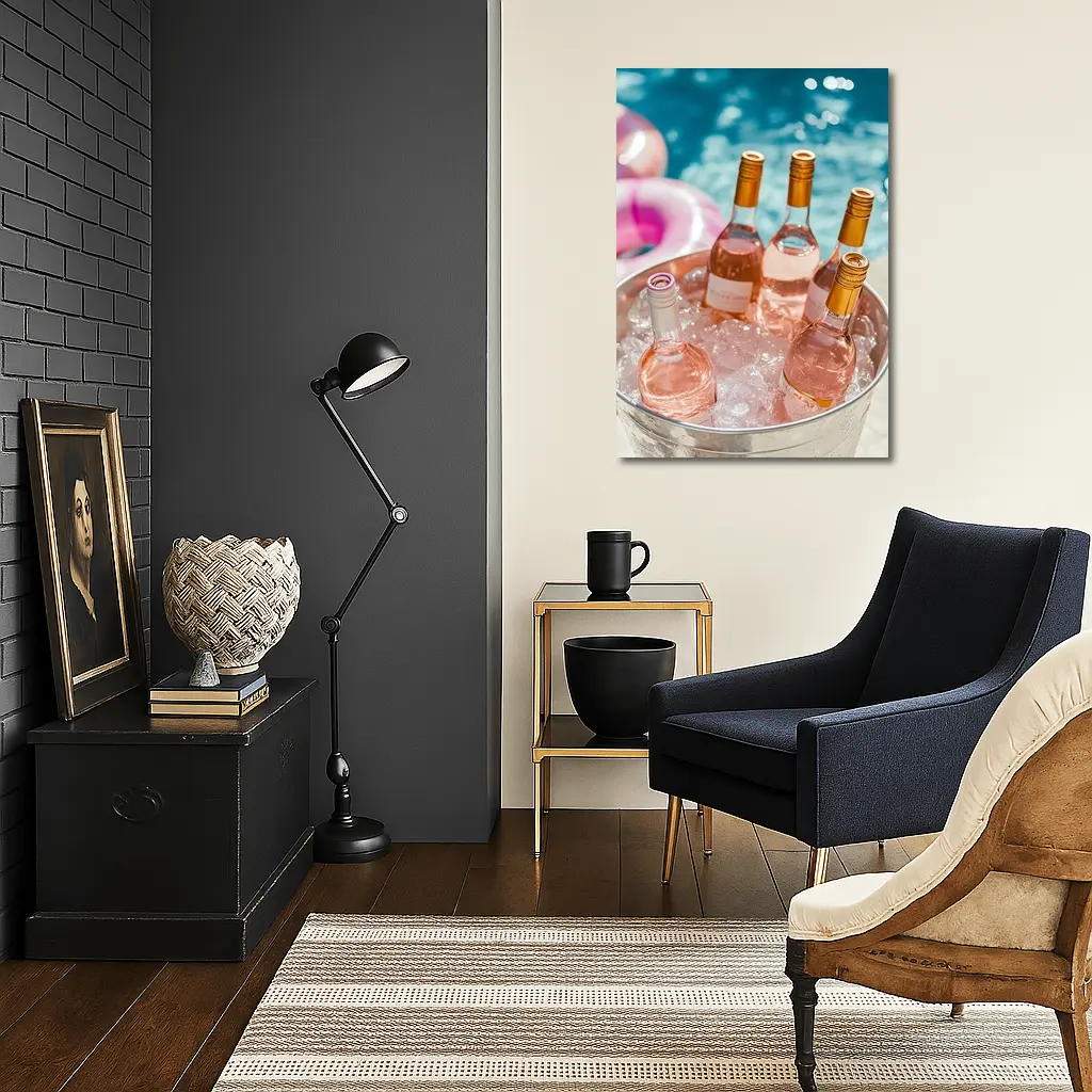 Rose Wine Bottles Chilling Pool Party – Wall Art