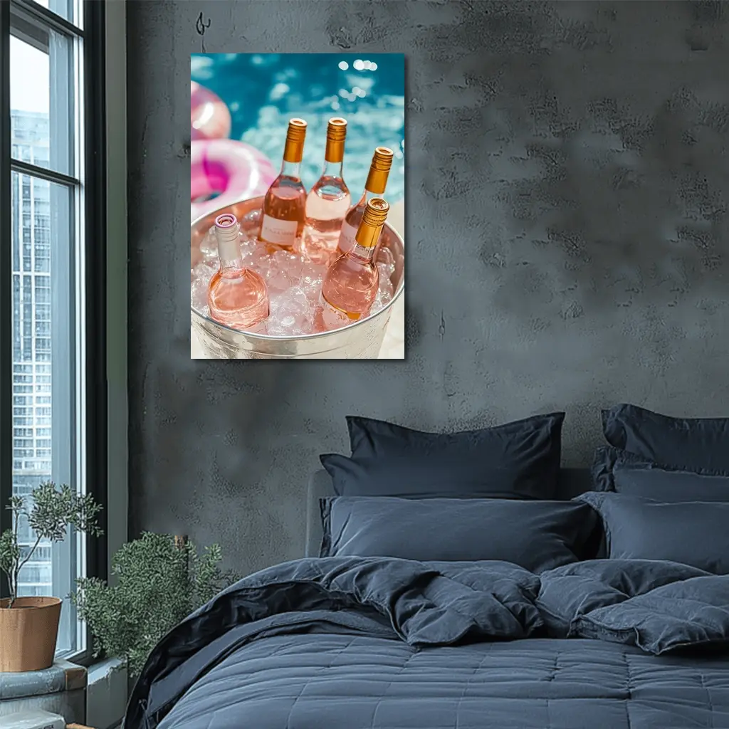 Rose Wine Bottles Chilling Pool Party – Wall Art
