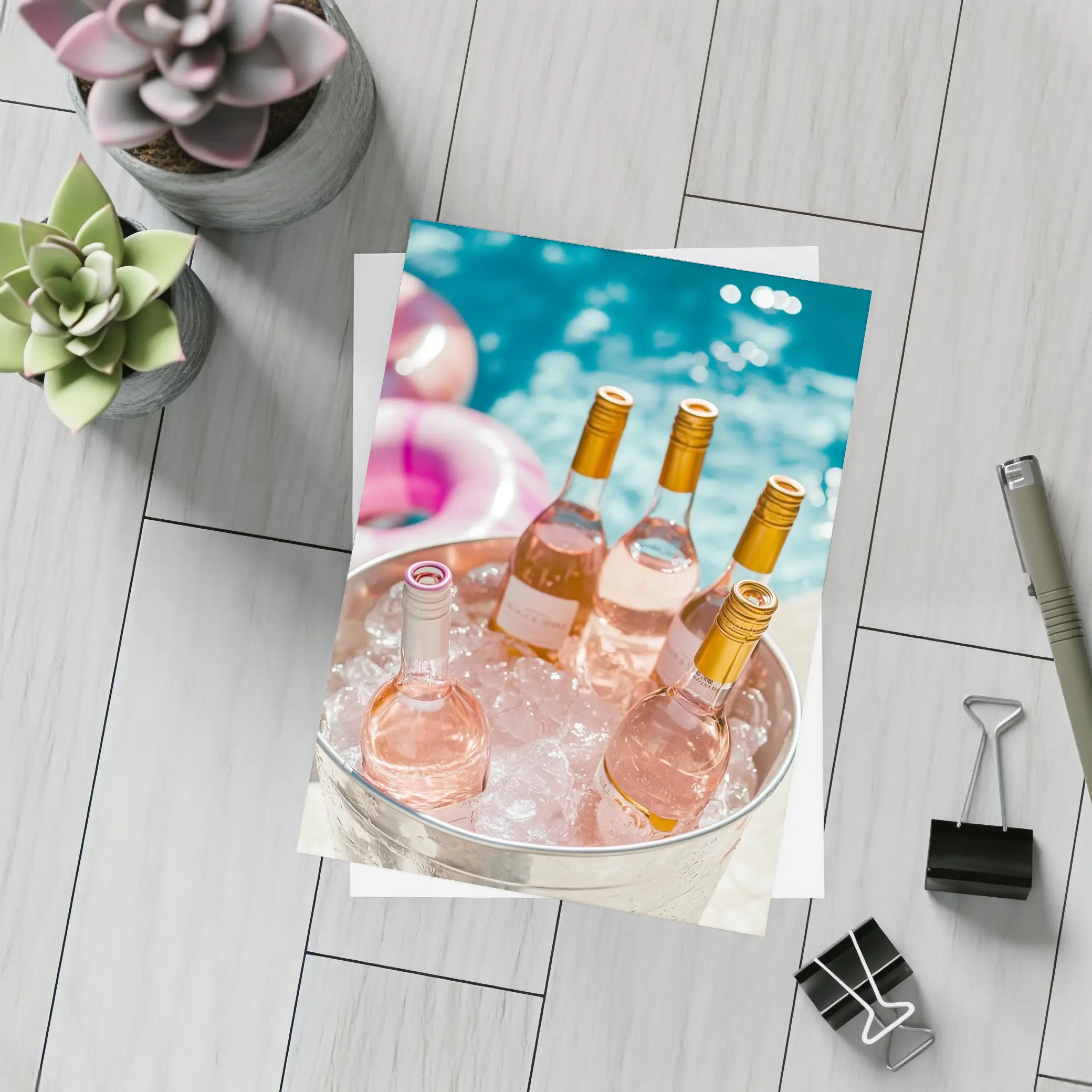 Rose Wine Bottles Chilling Pool Party – Postcards