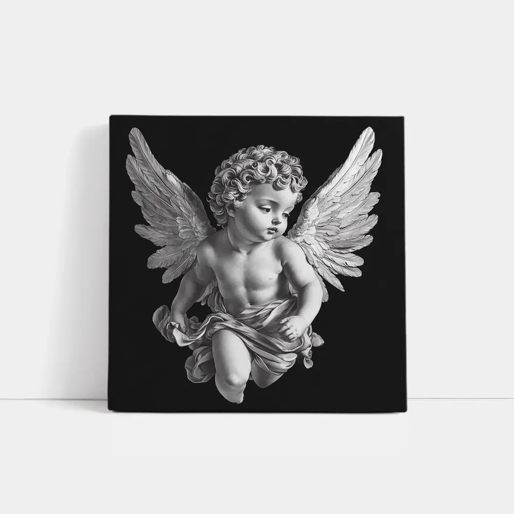 Baroque Cherub Angel Black Background Art – Wall Art