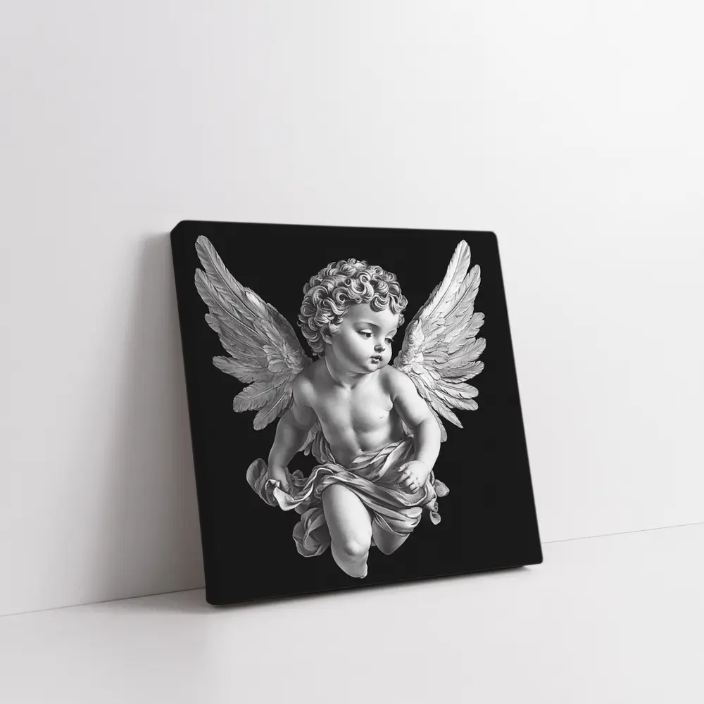 Baroque Cherub Angel Black Background Art – Wall Art