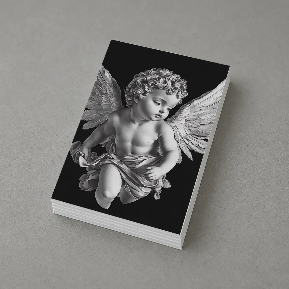 Baroque Cherub Angel Black Background Art – Postcards