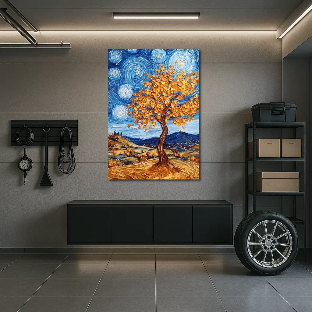 Van Gogh Style Autumn Tree Swirling Sky – Wall Art