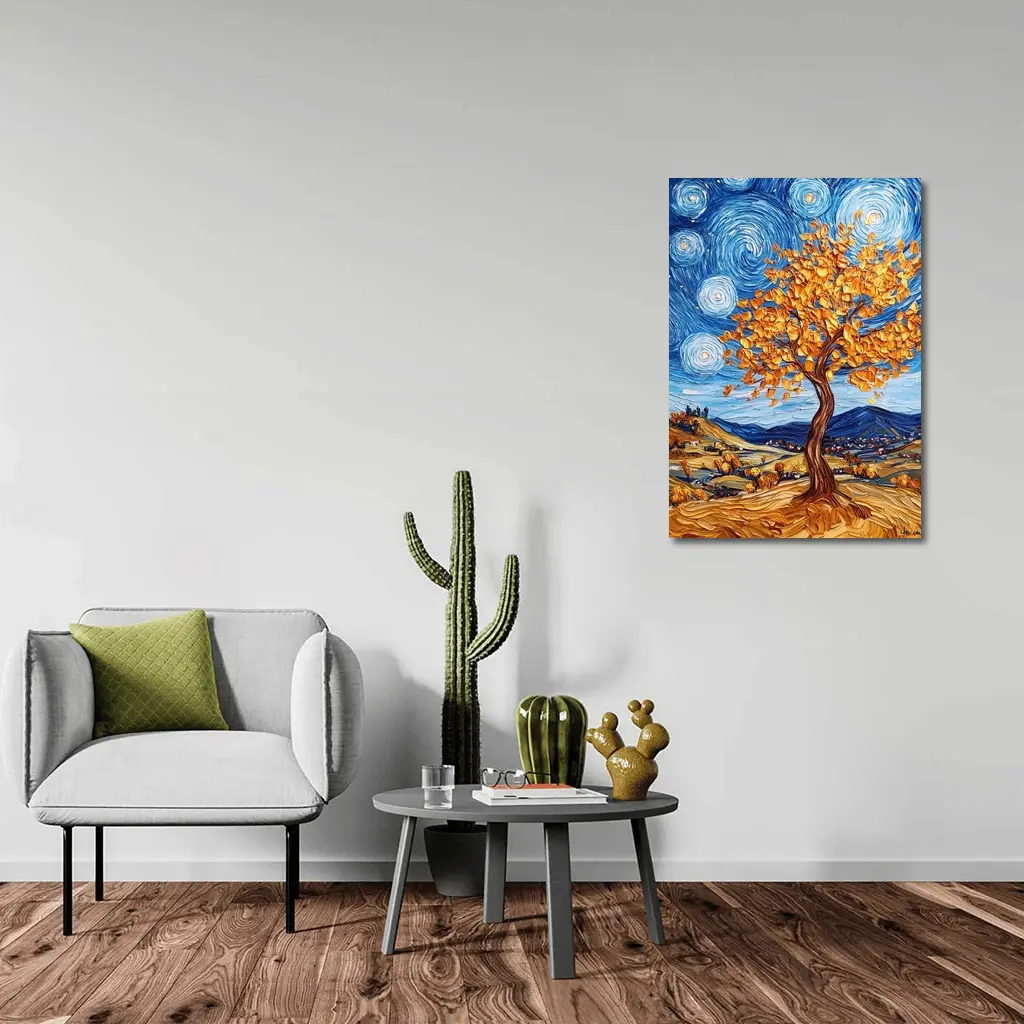 Van Gogh Style Autumn Tree Swirling Sky – Wall Art