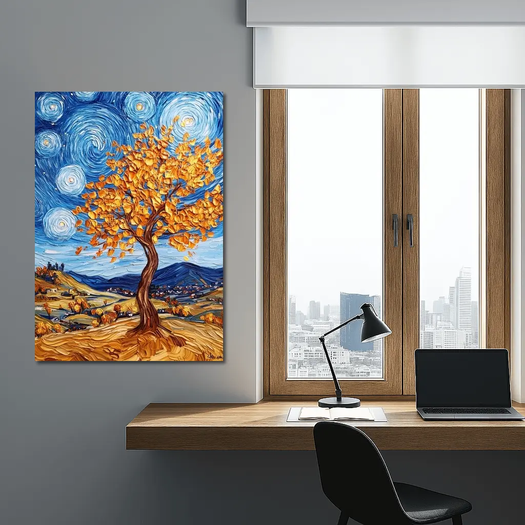 Van Gogh Style Autumn Tree Swirling Sky – Wall Art