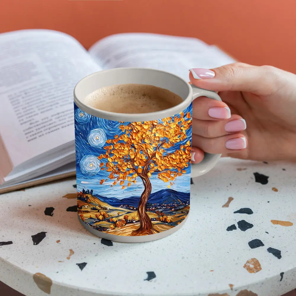 Van Gogh Style Autumn Tree Swirling Sky – Mugs