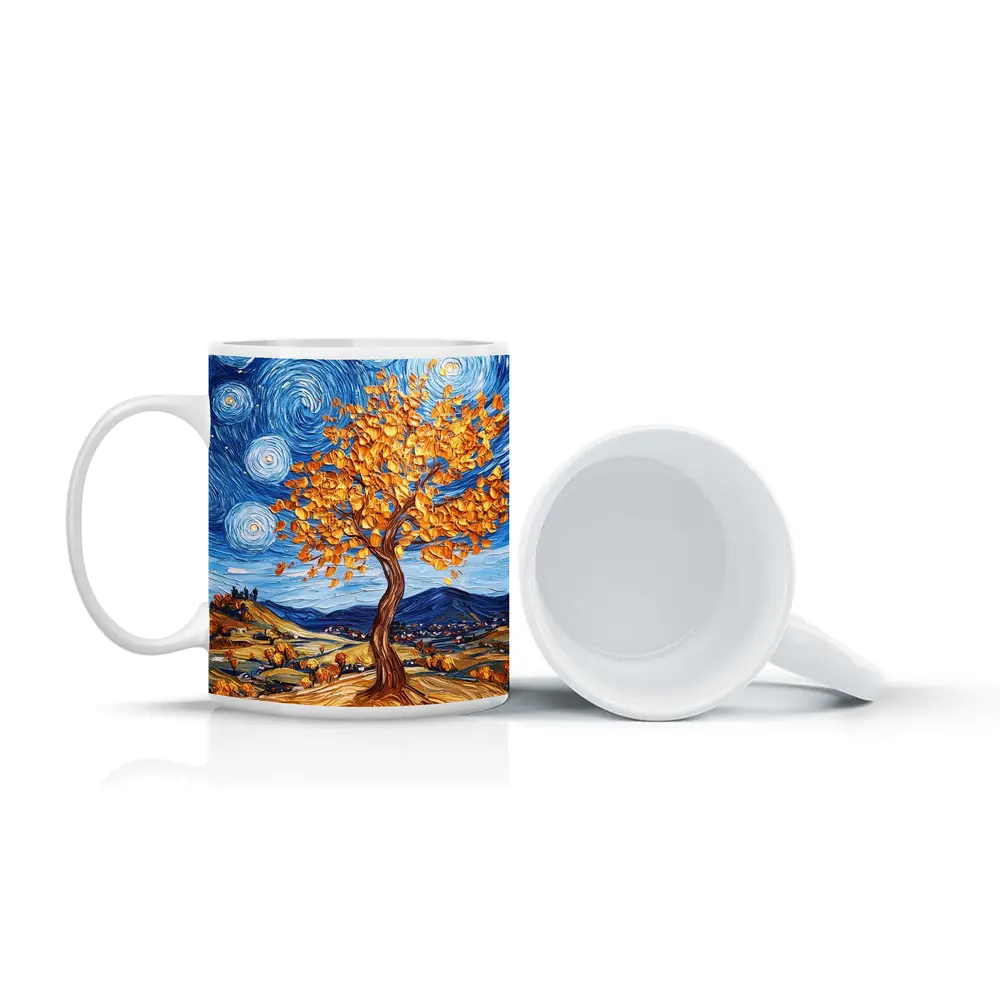 Van Gogh Style Autumn Tree Swirling Sky – Mugs