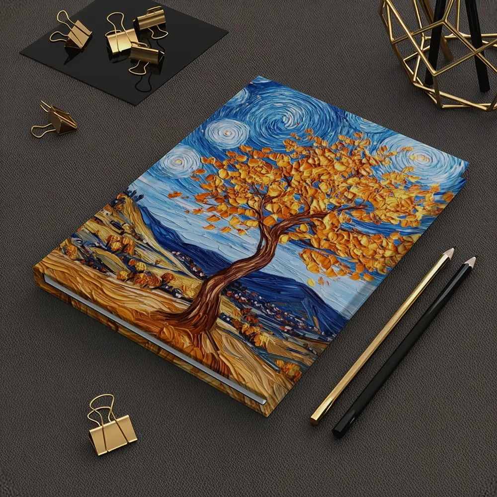 Van Gogh Style Autumn Tree Swirling Sky – Notebooks