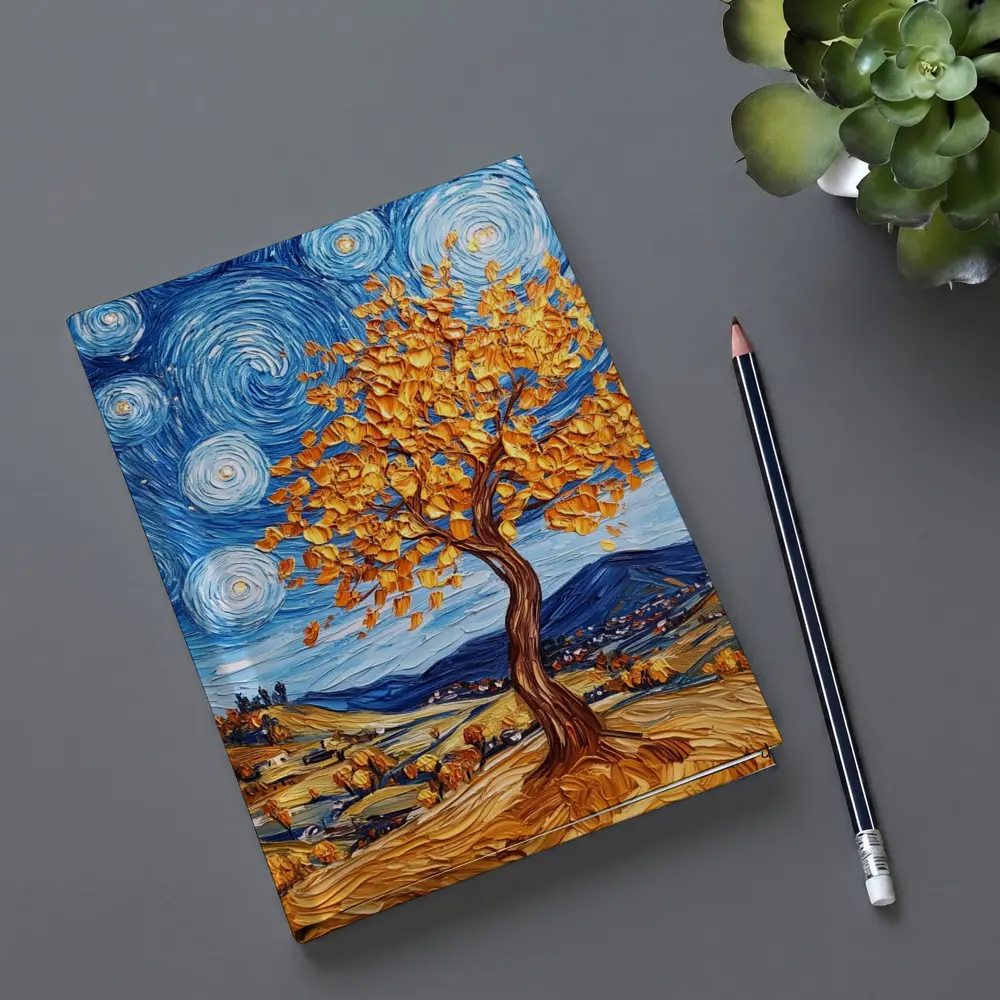 Van Gogh Style Autumn Tree Swirling Sky – Notebooks
