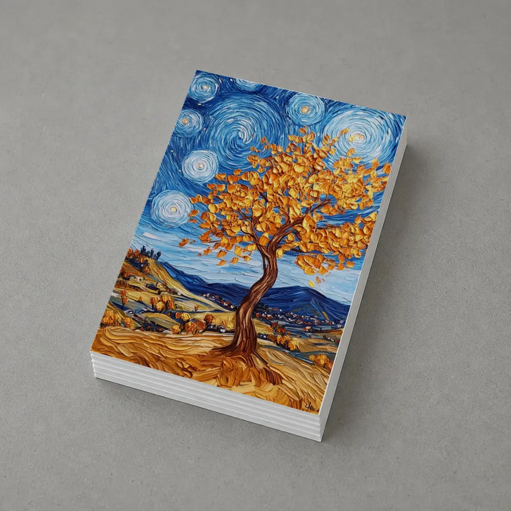 Van Gogh Style Autumn Tree Swirling Sky – Postcards