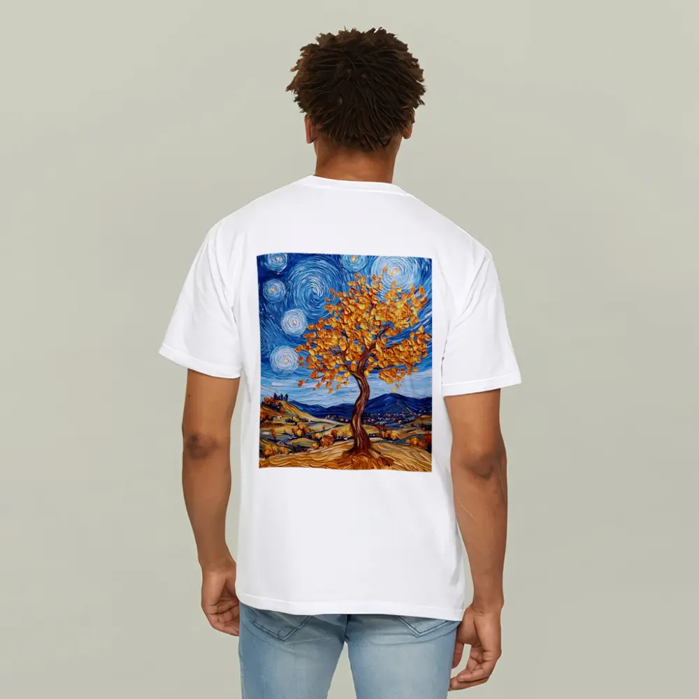 Van Gogh Style Autumn Tree Swirling Sky – T-Shirts