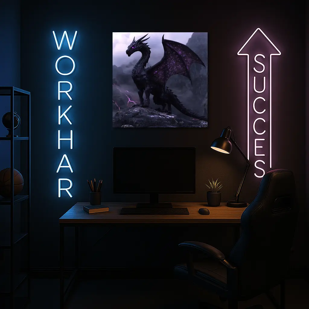 Black Dragon Purple Eyes Stormy Mountain – Wall Art