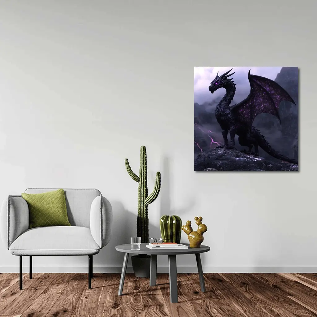 Black Dragon Purple Eyes Stormy Mountain – Wall Art