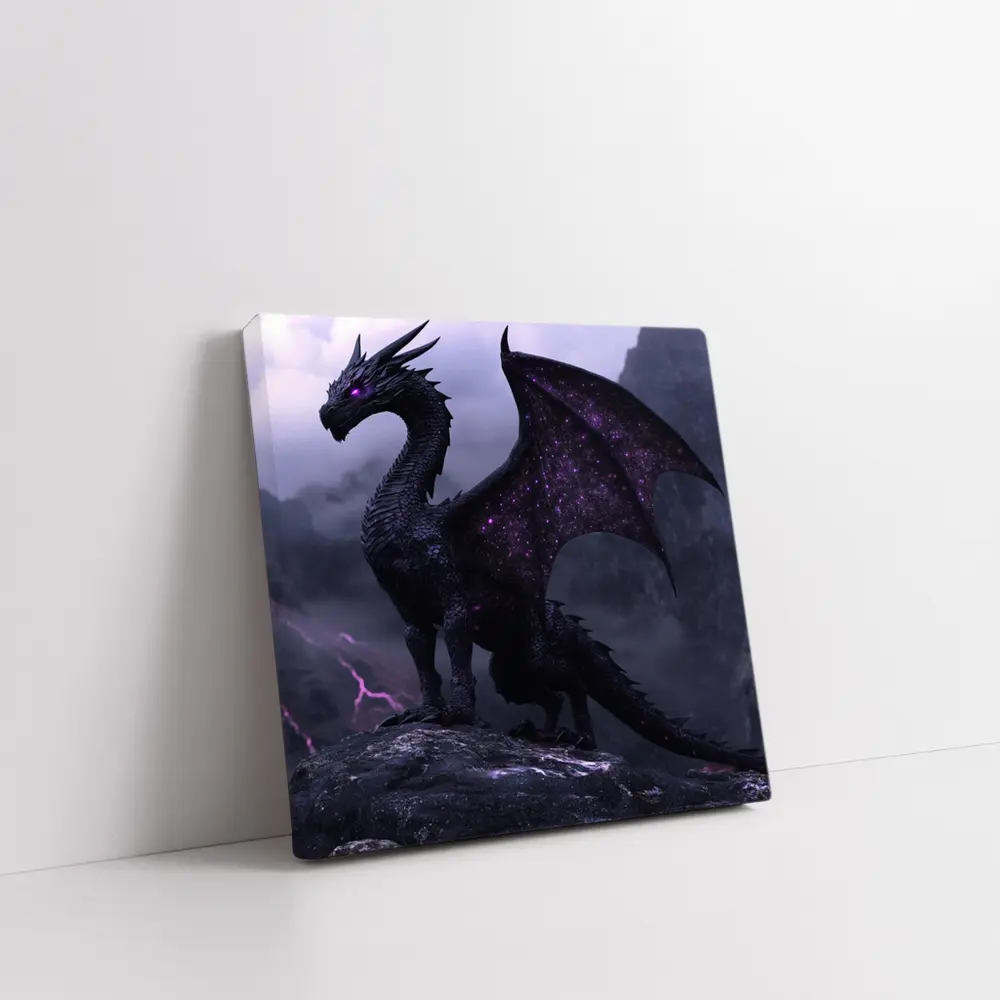 Black Dragon Purple Eyes Stormy Mountain – Wall Art