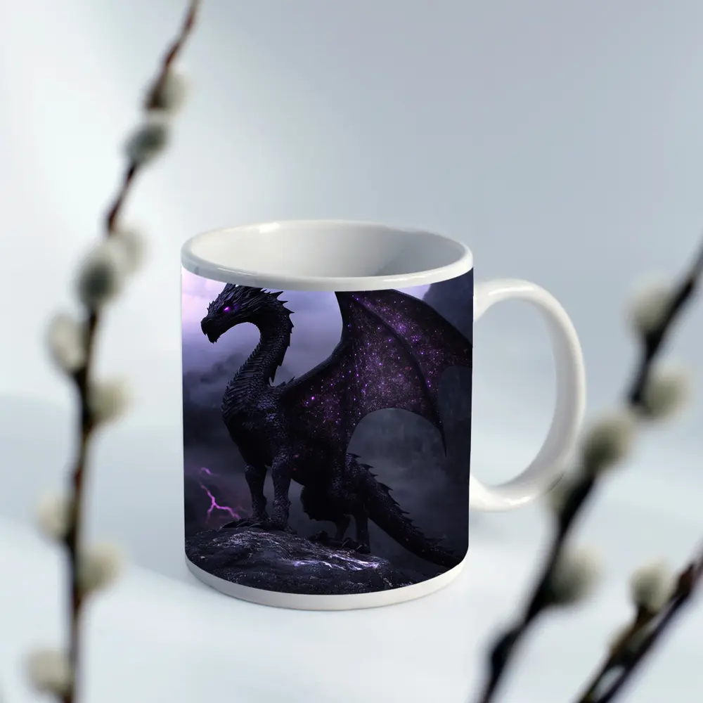 Black Dragon Purple Eyes Stormy Mountain – Mugs