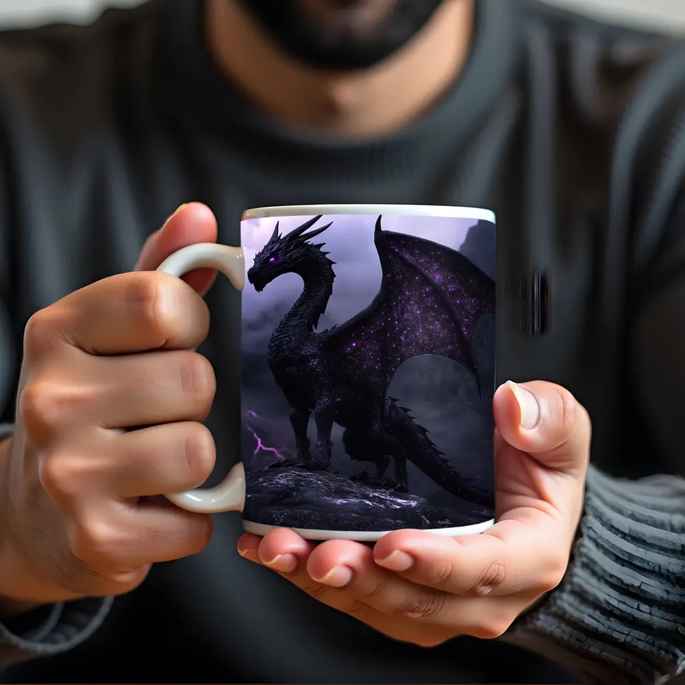 Black Dragon Purple Eyes Stormy Mountain – Mugs