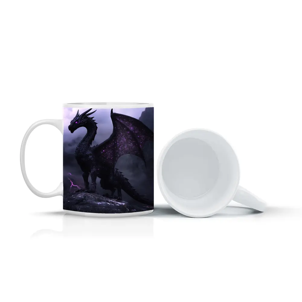 Black Dragon Purple Eyes Stormy Mountain – Mugs