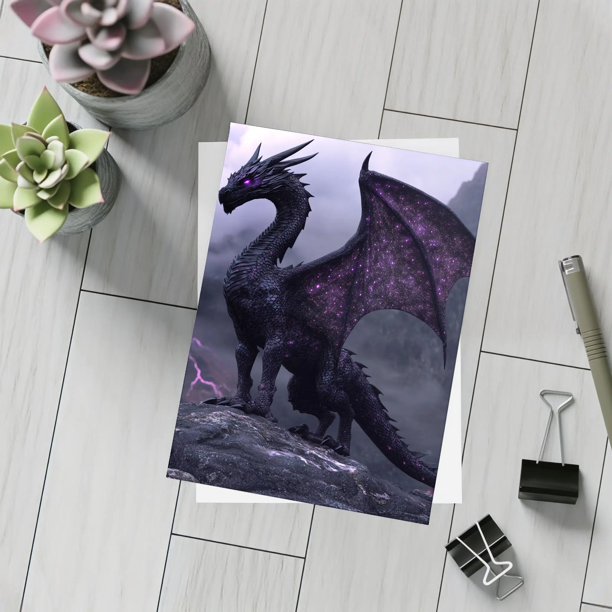 Black Dragon Purple Eyes Stormy Mountain – Postcards