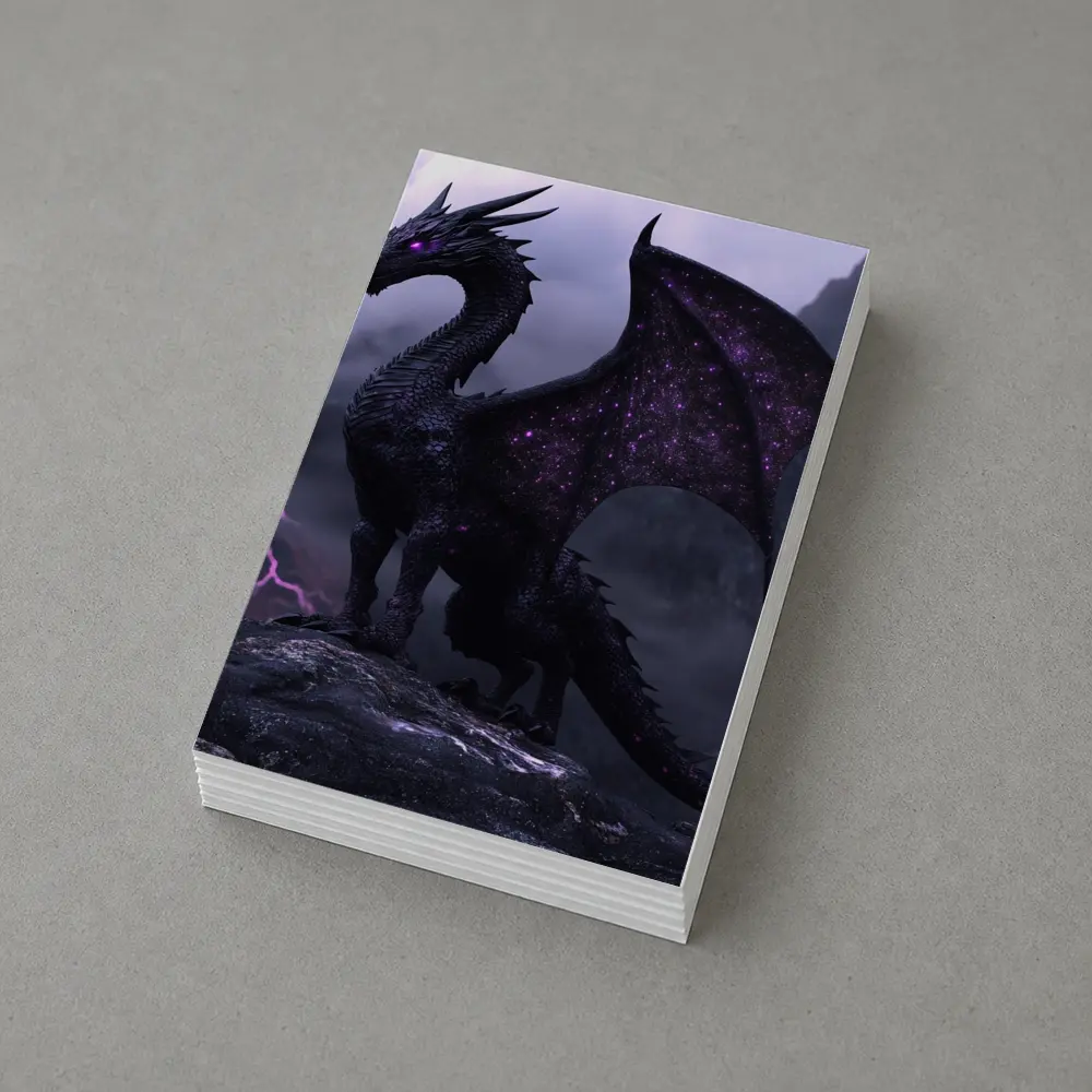 Black Dragon Purple Eyes Stormy Mountain – Postcards