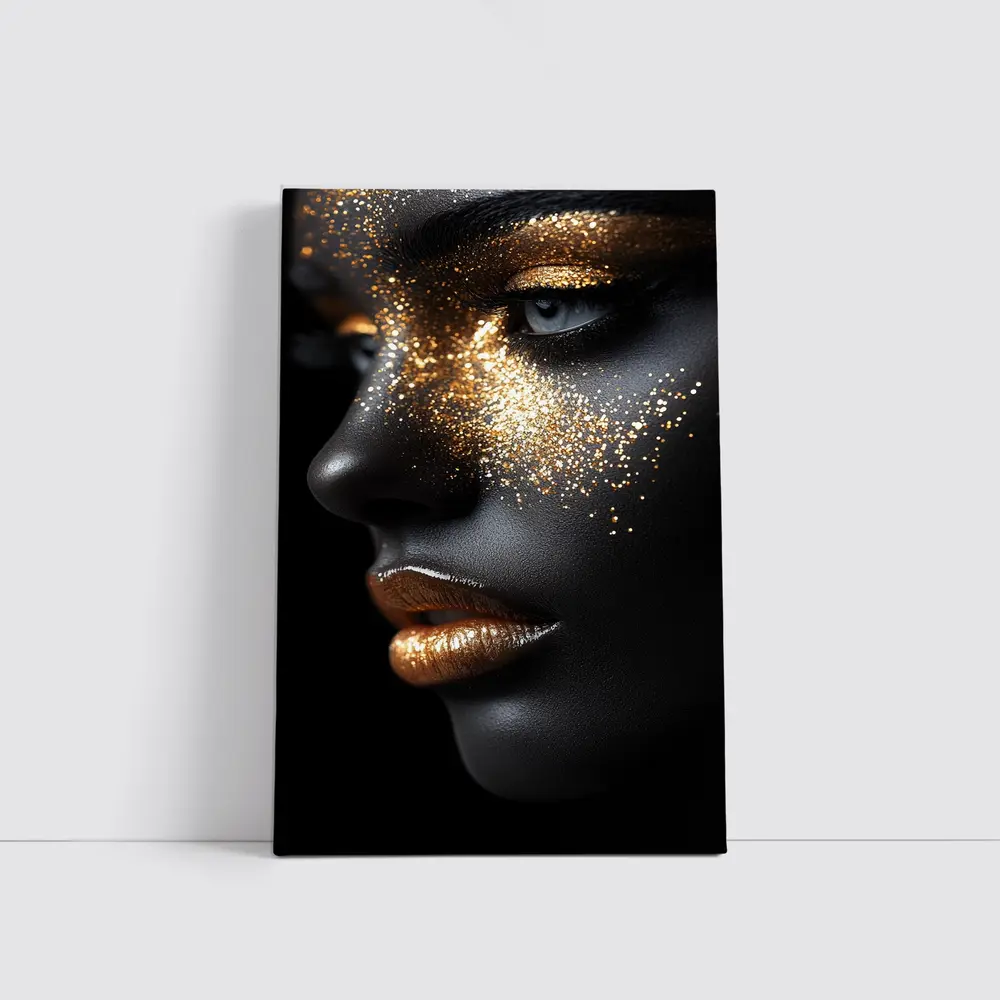 Gold Glitter Makeup Dark Skin Portrait – Wall Art