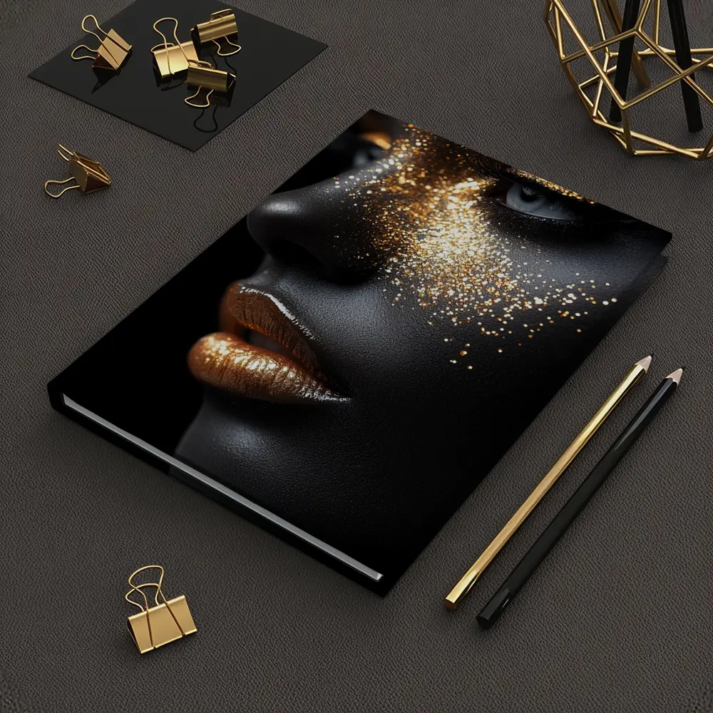Gold Glitter Makeup Dark Skin Portrait – Notebooks