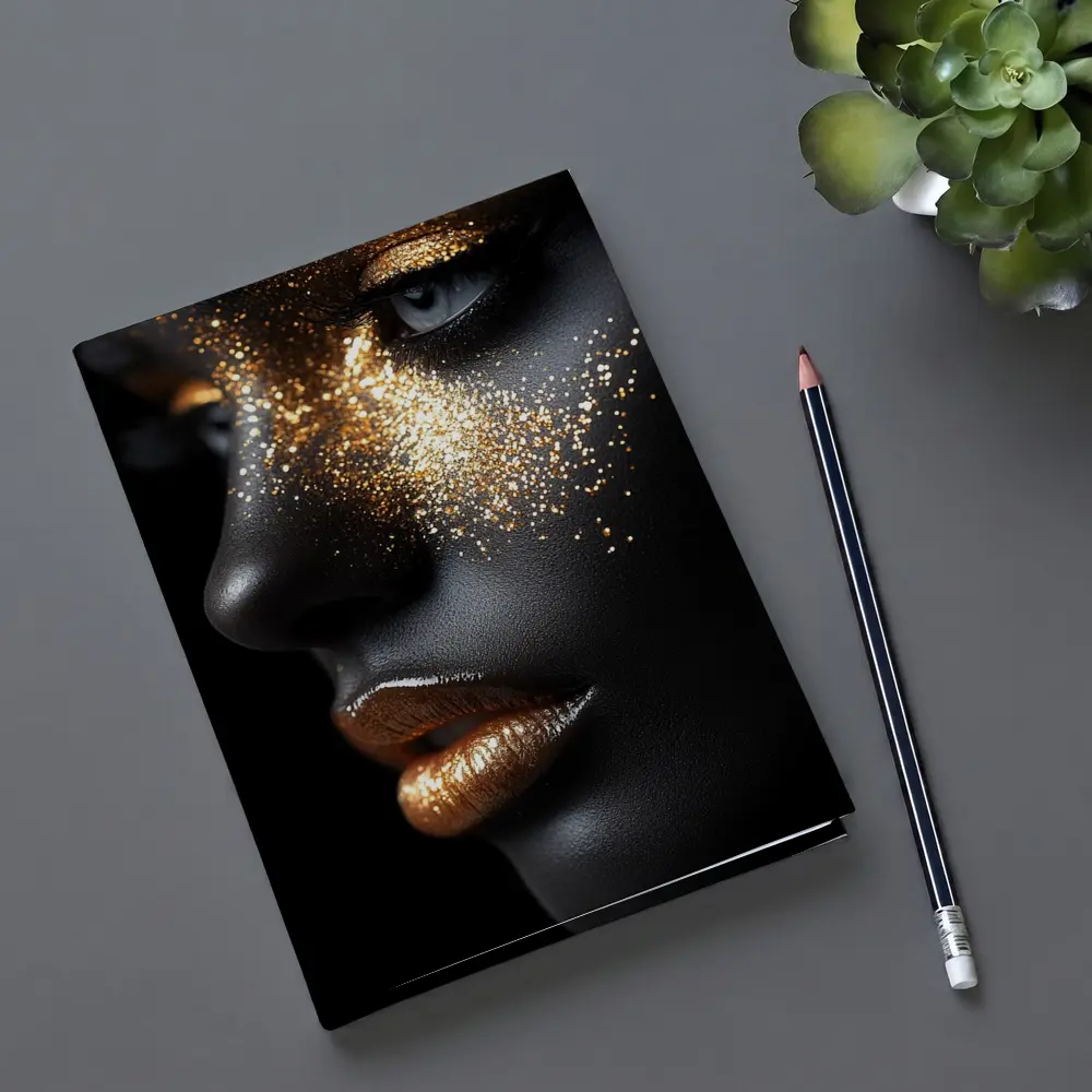 Gold Glitter Makeup Dark Skin Portrait – Notebooks