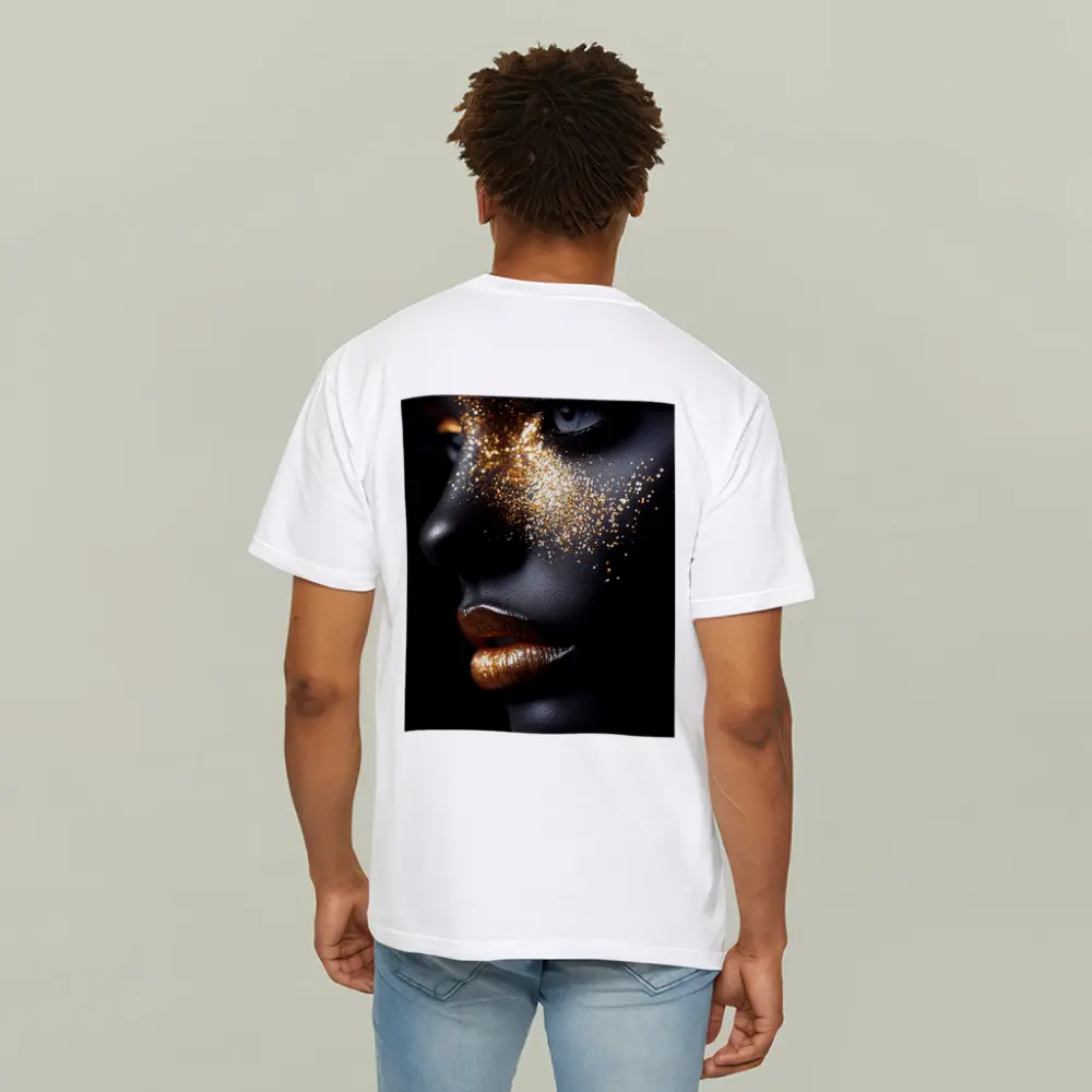 Gold Glitter Makeup Dark Skin Portrait – T-Shirts