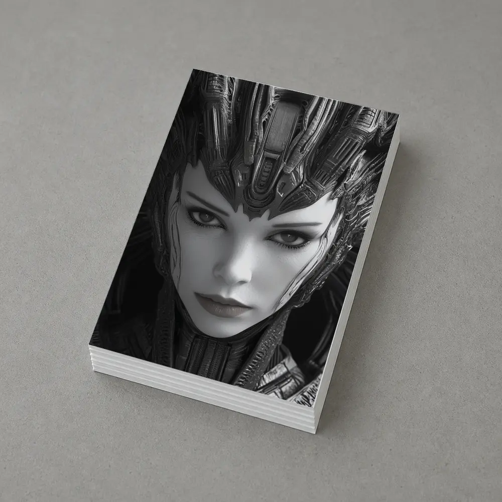 Cyberpunk Woman Dark Mechanical Crown Portrait – Postcards