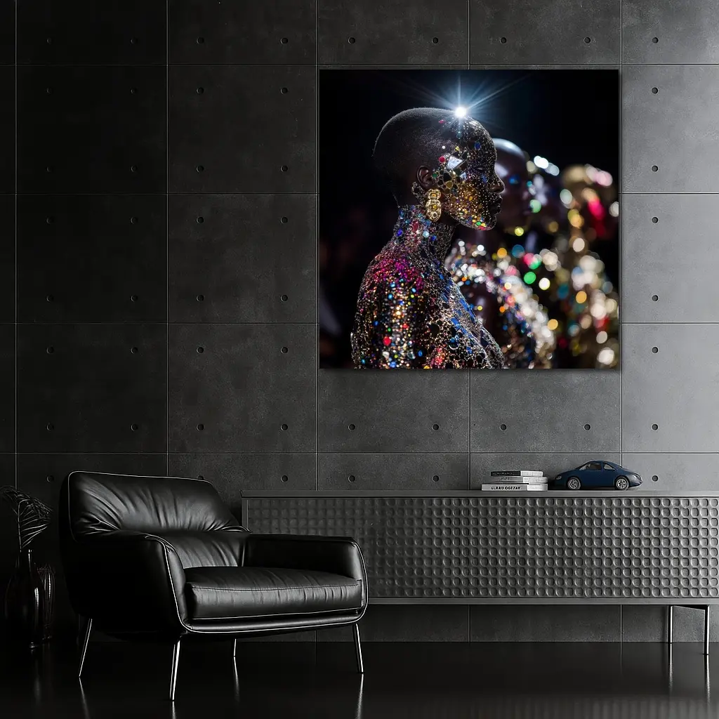 Glitter Jeweled Figure Dark Night Background – Wall Art
