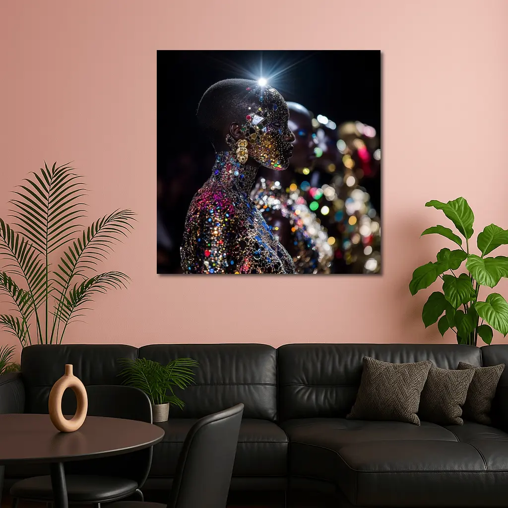 Glitter Jeweled Figure Dark Night Background – Wall Art