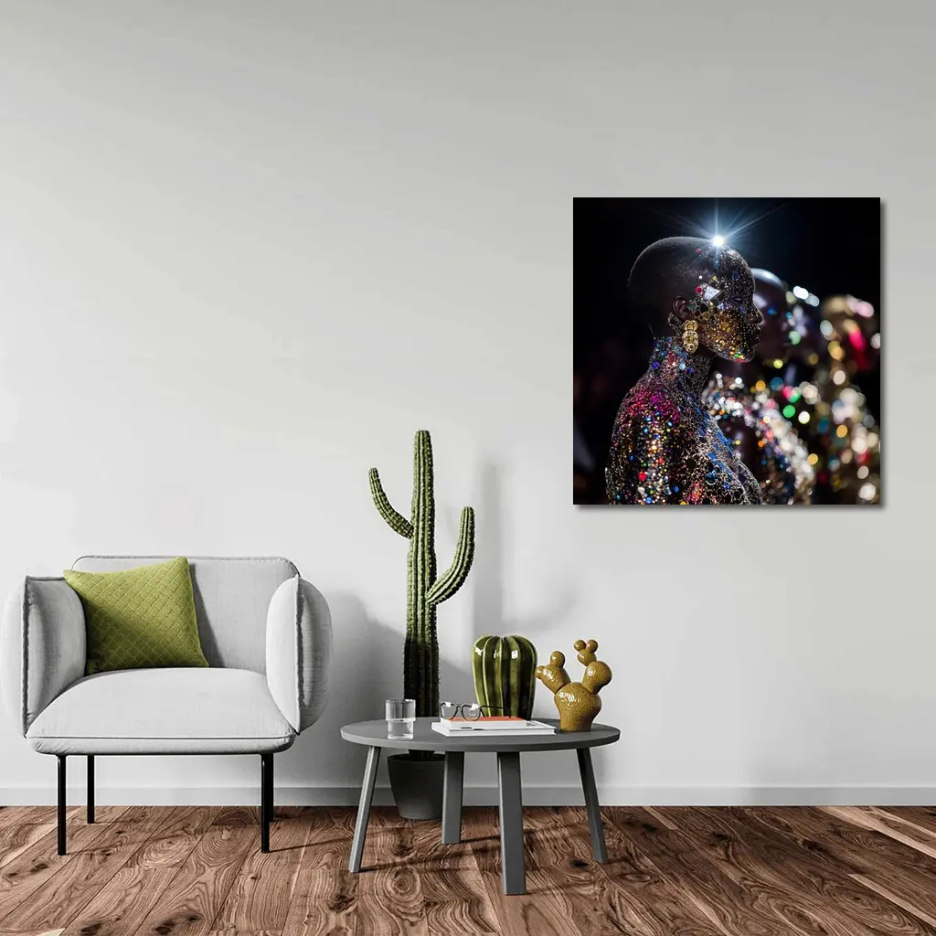 Glitter Jeweled Figure Dark Night Background – Wall Art